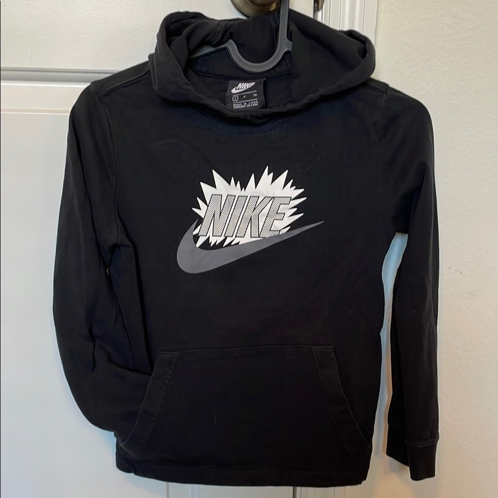 Nike Black Hoodie with Bold Silver Graphic